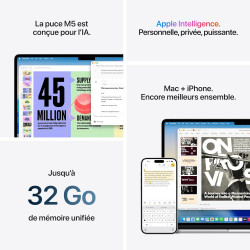Apple MacBook Air 15 pouces Portable avec puce M5 : Conçu pour l’IA, Écran Liquid Retina 15,3 pouces, Mémoire unifiée 16 Go, SSD