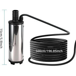 Pompe à eau à batterie, pompe à immersion à batterie – 60W, batterie (2×1500mAh) 18-21V, hauteur de refoulement 3-5 m, débit 50-