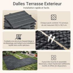 Sobuy Set de 15 Pièces Dalles Terrasse Exterieur Caillebotis Exterieur Revetement de Sol Système Clipsable pour Balcon et Terras