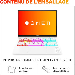 HP Omen Transcend 14-fb1000sf Ordinateur Portable Gaming 14" 2.8K OLED 120 Hz, PC Portable Gamer (Intel Core 7 255H, RAM 32 Go, 
