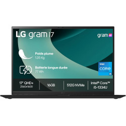 LG Gram 17Z90RU-G.AP55F - PC Portable 17" 1350g | écran DCI-P3 99% QHD+ Format | Intel® Evo™ i5-1334 | RAM 16Go | SSD 512Go NVMe