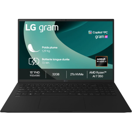LG Gram 15Z80T-G.AU8BF - PC Portable 15" 1290g | écran DCI-P3 99% FHD | Intel® Evo™ AMD Ryz | RAM 32Go | SSD 2To NVMe | AMD Rade