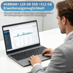 Ordinateur portable 15,6" Windows 11 avec clavier allemand, pratique pour l'école et l'utilisation privée
