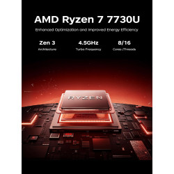 Ordinateur Portable 15,6" FHD 1920x1080, Processeur Ryzen 7 7730U Jusqu'à 4,5 GHz Ordinateur Portable de Gaming 16 Go RAM DDR4 *