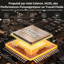 Ordinateur Portable 14 Pouces, Celeron J4105 Win11 Pro,8Go RAM DDR4 256Go SSD, Ultrabook,PC Portable IPS 1920 x 1080, avec Prote