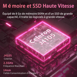 Ordinateur Portable 14 Pouces,Celeron J4105 Win11 Pro,8Go RAM DDR4 128Go SSD,Ultrabook,IPS 1920 x 1080 PC Portable,avec Protecti