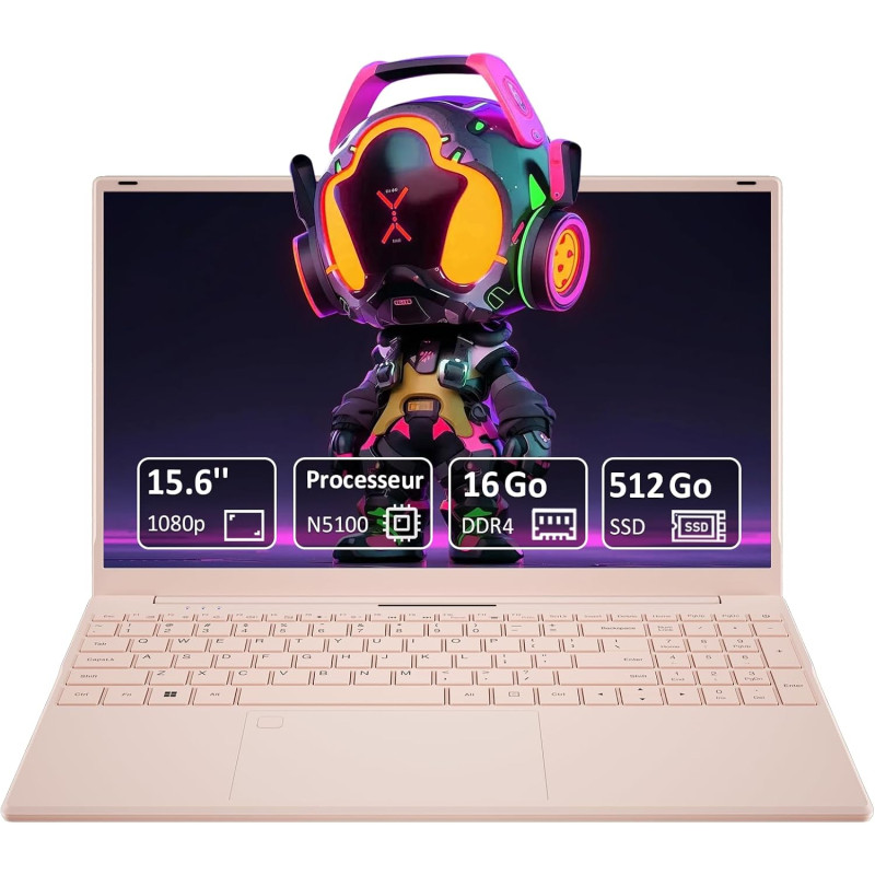 Ordinateur portable ultra-fin 15,6",processeur n5100 (2,8 ghz), 16 go de ram, 512 go ssd, 1920x1080 fhd, 6000 mah, wifi double b