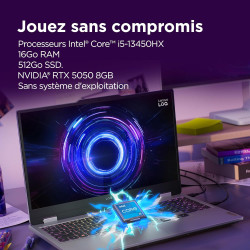 Lenovo LOQ 15IRX10 - Ordinateur Portable Gaming 15.6'' FHD 144Hz (Intel Core i5-13450HX, RAM 16Go, SSD 512Go, NVIDIA RTX 5050 8G