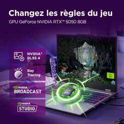 Lenovo LOQ 15IRX10 - Ordinateur Portable Gaming 15.6'' FHD 144Hz (Intel Core i5-13450HX, RAM 16Go, SSD 512Go, NVIDIA RTX 5050 8G
