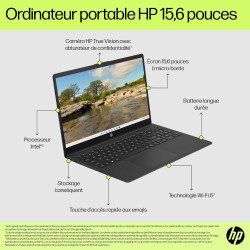 HP 15-fd0001sf Ordinateur Portable 15,6" FHD, PC Portable (Intel Celeron N100, RAM 4 Go, UFS 128 Go, Intel UHD Graphics, Windows