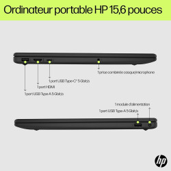 HP 15-fd0001sf Ordinateur Portable 15,6" FHD, PC Portable (Intel Celeron N100, RAM 4 Go, UFS 128 Go, Intel UHD Graphics, Windows