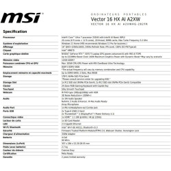 MSI Vector 16 HX AI A2XWHG-282FR : Intel Ultra 7 255HX – 16GB DDR5 – SSD 1TB – Nvidia RTX5070Ti 12GB – 16” QHD+ 240Hz – Windows 