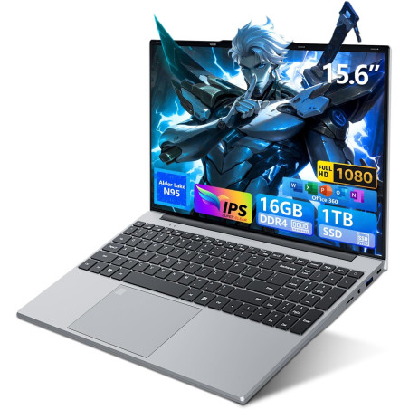 Ordinateur Portable 15,6 Pouces avec Office 365, 16Go RAM 1 to SSD Celeron N95, PC Portable 1920 * 1080 FHD WiFi5, Ordinateur Po