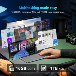 Ordinateur Portable 15,6 Pouces avec Office 365, 16Go RAM 1 to SSD Celeron N95, PC Portable 1920 * 1080 FHD WiFi5, Ordinateur Po