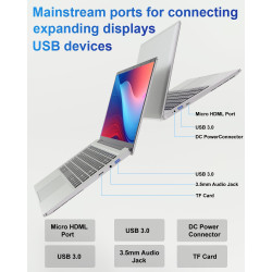 PINSTONE Ordinateur Portable 14″ 2 cœurs (Jusqu’à 2,6 GHz) • 6 Go RAM • 128 Go SSD • WiFi 5G • Mini-HDMI • Design sans Ventilate