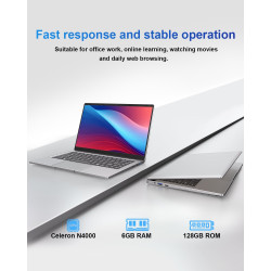 PINSTONE Ordinateur Portable 14″ 2 cœurs (Jusqu’à 2,6 GHz) • 6 Go RAM • 128 Go SSD • WiFi 5G • Mini-HDMI • Design sans Ventilate