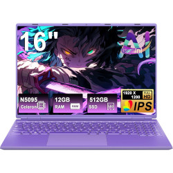 Ordinateur Portable Gaming 16 Pouces 12 + 512 Go Soutien Extension 1TB (HDD-2TB) 4 cœurs Celeron N5095 (jusqu'à 2,9 GHz)1920x120