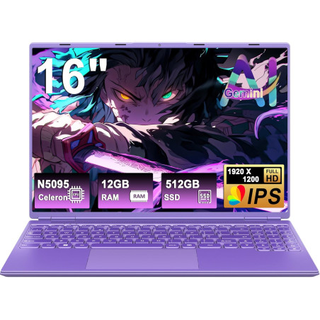 Ordinateur Portable Gaming 16 Pouces 12 + 512 Go Soutien Extension 1TB (HDD-2TB) 4 cœurs Celeron N5095 (jusqu'à 2,9 GHz)1920x120