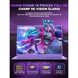 Ordinateur Portable Gaming 16 Pouces 12 + 512 Go Soutien Extension 1TB (HDD-2TB) 4 cœurs Celeron N5095 (jusqu'à 2,9 GHz)1920x120
