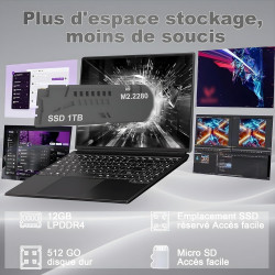 NOTODD Ordinateur Portable 16 Pouces 4 cœurs Celeron N5095 (jusqu'à 2,9 GHz),12+512GB SSD Soutien Extension 1TB,PC Portable Win1