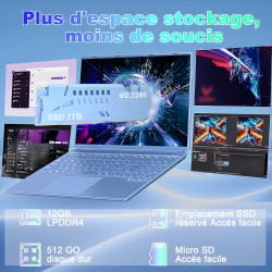 NOTODD Ordinateur Portable Gaming 16'' 12+512 Go SSD Soutien Extension 2TB (HDD-2TB) 1920x1200 PC Portable Celeron N5095 (jusqu'