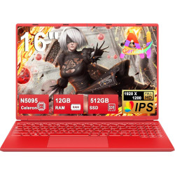 Ordinateur Portable Gaming 16 Pouces 12+512 Go Soutien Extension 2TB (HDD-2TB) 4 cœurs Celeron N5095 (jusqu'à 2,9 GHz)PC Gamer P