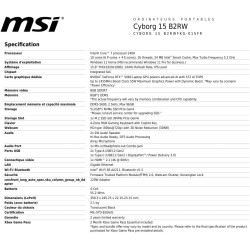 MSI Cyborg 15 B2RWFKG-015FR : Intel Core 7 240H - 16GB DDR5 - SSD 512GB - Nvidia RTX5060 8GB - 15.6' Full HD 144Hz - Windows 11 