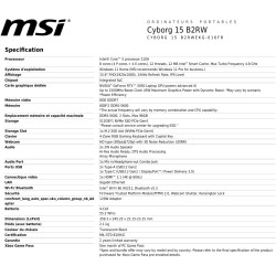 MSI Cyborg 15 PC Portable Gaming 15,6" FHD 144Hz – NVIDIA GeForce RTX 5050 8 Go – Intel Core 5-210H – 16 Go DDR5 RAM – 512 Go SS