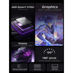 ACEMAGIC Pc Portable Gaming Ryzen 7 5700U (Jus qu'à 4,3GHz) DDR4*2,WiFi 6,Laptop 15.6 Pouces 16 Go RAM 512 Go SSD,1080 FHD,3*USB