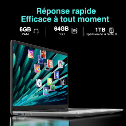 NOTODD Ordinateur Portable14 Pouces Celeron N4020 (jusqu'à 2,8 GHz),6GB RAM 64 Go Soutien Extension SSD 1TB,PC Portable Win11 2.