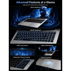 FUNYET 2026 Ordinateur Portable 15,6" CPU R7-6800H (jusqu'à 4,7 GHz) Gaming PC Portable 32Go LPDDR5 1To SSD Win11 Laptop, Type-C