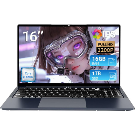 16 Pouces Ordinateur Portable, Core i5 8210Y Processeur 16Go RAM 1 to SSD PC Portable, Laptop écran 1920 x 1200 IPS, RJ45, USB 3