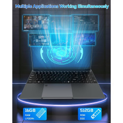 Pinstone 15,6" ordinateur portable 16go ram 512go ssd, pc portable celeron n5095 cpu, ouverture à 180° du portable, laptop compu
