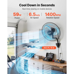 VEVOR Ventilateur Mural Industriel 45,7 cm, Ventilateur Oscillant pour Garage, Atelier, Entrepôt et Salle de Sport, 3 Vitesses, 