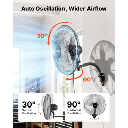 VEVOR Ventilateur Mural Industriel 50 cm, Ventilateur Oscillant pour Atelier, Garage, Entrepôt et Salle de Sport, 3 Vitesses, Os