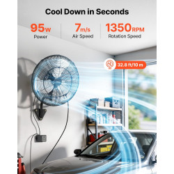VEVOR Ventilateur Mural Industriel Brumisateur 50,5 cm, Ventilateur Oscillant avec Télécommande pour Atelier, Garage, Entrepôt e
