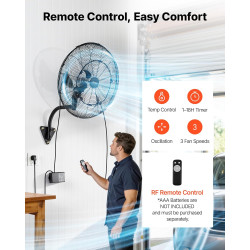 VEVOR Ventilateur Mural Industriel Brumisateur 50,5 cm, Ventilateur Oscillant avec Télécommande pour Atelier, Garage, Entrepôt e