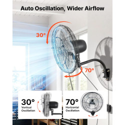 VEVOR Ventilateur Mural Industriel Brumisateur 50,5 cm, Ventilateur Oscillant avec Télécommande pour Atelier, Garage, Entrepôt e