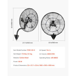VEVOR Ventilateur Mural Industriel Brumisateur 50,5 cm, Ventilateur Oscillant avec Télécommande pour Atelier, Garage, Entrepôt e