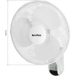 Cofan Ventilateur mural avec minuterie et télécommande | Puissance de 50 W