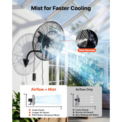 VEVOR Ventilateur Mural Industriel Brumisateur 61 cm, Ventilateur Oscillant pour Garage, Atelier, Entrepôt et Salle de Sport, Pr