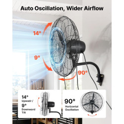 VEVOR Ventilateur Mural Industriel Brumisateur 61 cm, Ventilateur Oscillant pour Garage, Atelier, Entrepôt et Salle de Sport, Pr