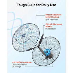 VEVOR Ventilateur Mural Industriel Brumisateur 61 cm, Ventilateur Oscillant pour Garage, Atelier, Entrepôt et Salle de Sport, Pr