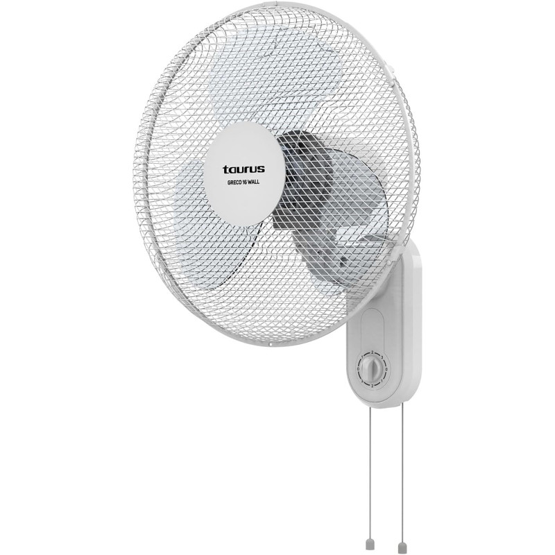 Taurus Greco Wall Ventilateur Mural Silencieux 3 Vitesses Sélecteur de Vitesse Oscillant Interrupteur à Tirette Grille Amovible 