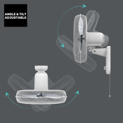 Taurus Greco Wall Ventilateur Mural Silencieux 3 Vitesses Sélecteur de Vitesse Oscillant Interrupteur à Tirette Grille Amovible 