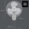 Taurus Greco Wall Ventilateur Mural Silencieux 3 Vitesses Sélecteur de Vitesse Oscillant Interrupteur à Tirette Grille Amovible 