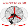 Ventilateur Mural Oscillant 55 Cm/65 Cm/75 Cm Avec 3 Vitesses, Tête Oscillante À 120 Degrés, Pour La Maison, Le Bureau, L'atelie