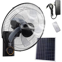 Ventilateur mural solaire 40 cm, silencieux et oscillant, avec télécommande, 3 vitesses, minuterie, 5 pales, inclinaison réglabl