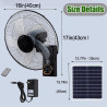 Ventilateur mural solaire 40 cm, silencieux et oscillant, avec télécommande, 3 vitesses, minuterie, 5 pales, inclinaison réglabl
