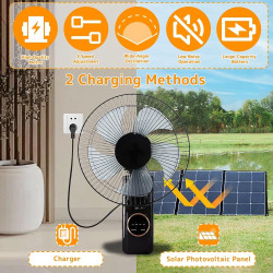 Ventilateur Solaire Mural Silencieux Télécommande, 3 Vitesses Oscillant Avec Minuterie, Inclinaison Réglable, Intérieur Extérieu